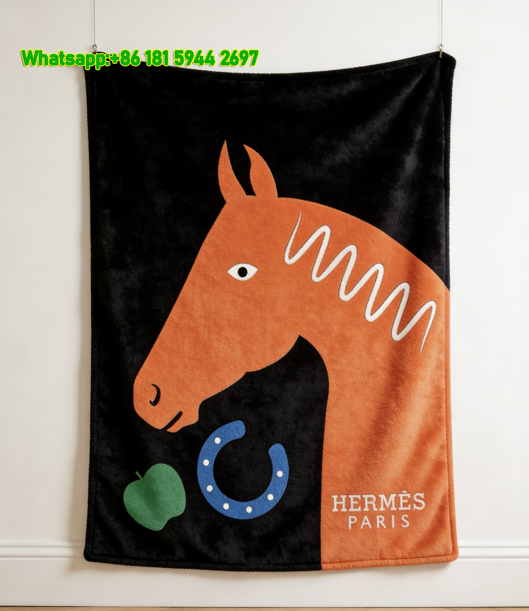 Hermès Horse Print Flannel Throw Blanket IMG_5042